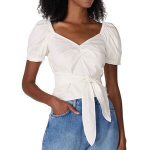 MARISSA WEBB Wrap Crop Top Women 0 White Puff Sleeve Cotton Blend Sweetheart